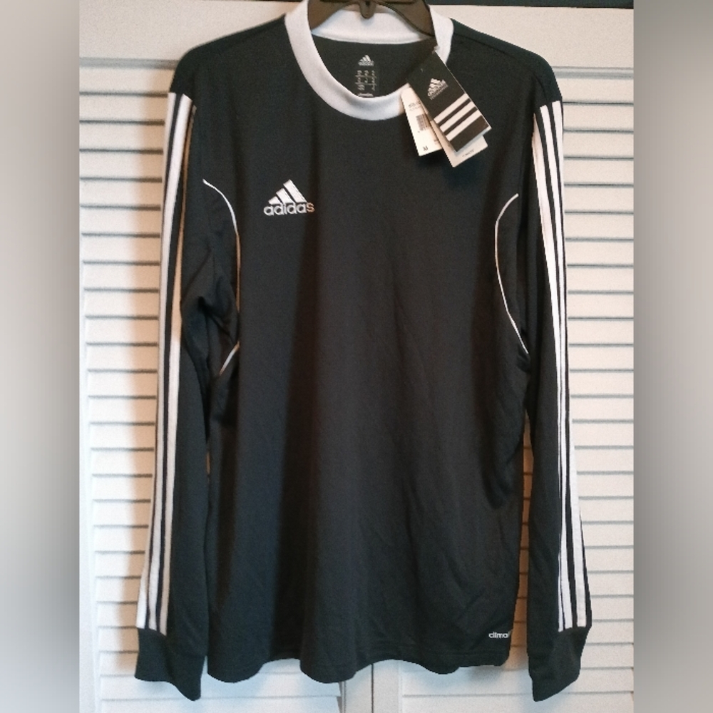 NWT Adidas Black & White Stripe Climalite Performance Long Sleeve Shirt (M)
